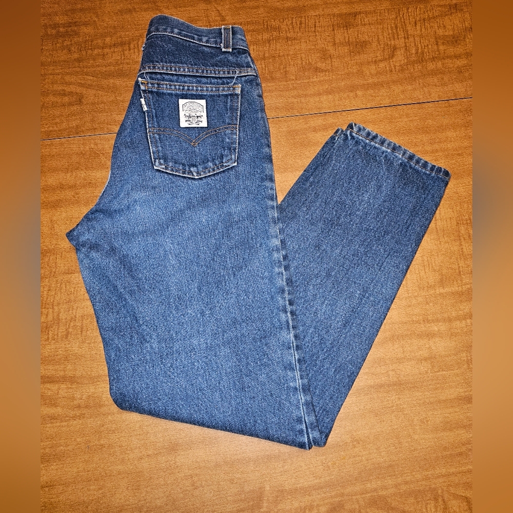 Vtg Levis Jeans Women 11 Blue High Rise Straight Leg 2 horse white patch 26x29